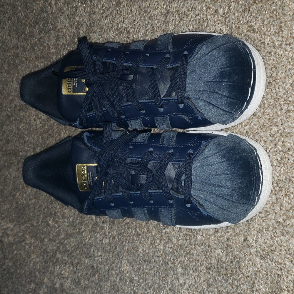 Adidas superstar blue leather and velvet
